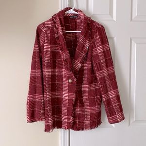 Red Tweed Blazer With Fringe. size (Medium) (EU 38) (US 6)
